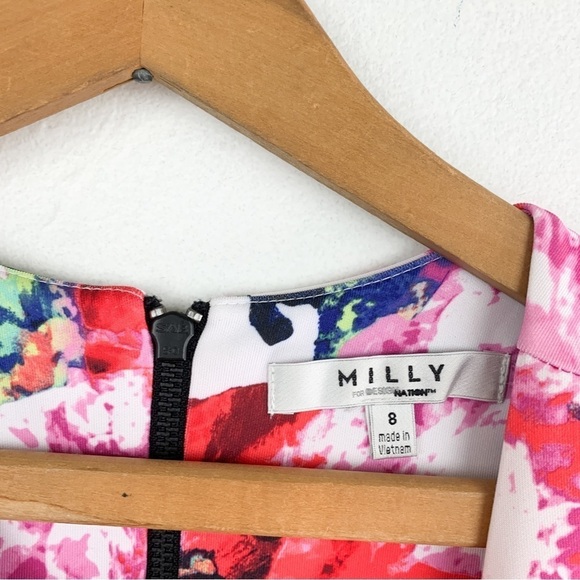 Milly Color Splash Rose Floral Mini Dress Sz 8 - Picture 5 of 8